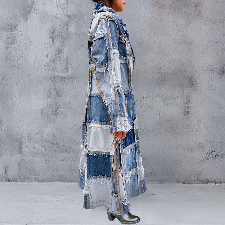 Distressed Patched Denim Coat / Jacket