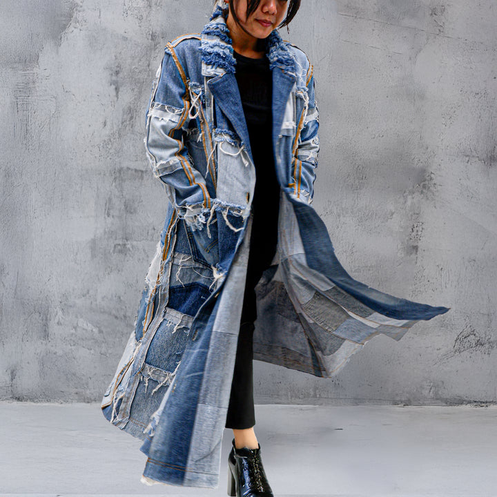 Distressed Patched Denim Coat / Jacket