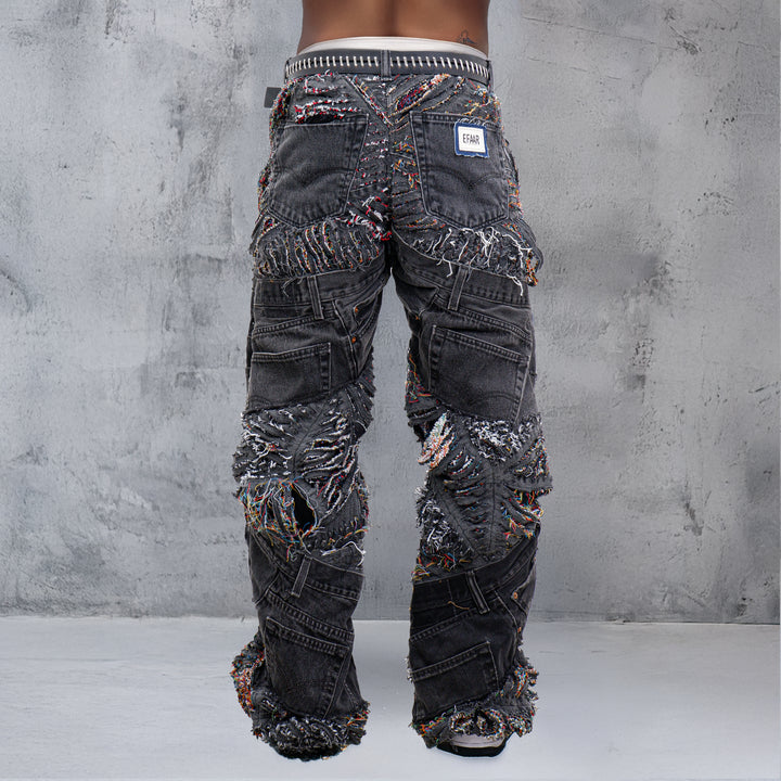 Denim Cut Work Detailed Distressed Jeans Unisex