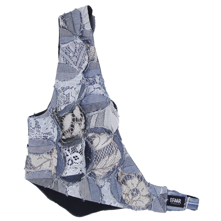 Denim Geometric Patched Lace Cross Body Adjustable Vest Unisex