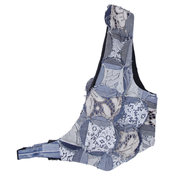 Denim Geometric Patched Lace Cross Body Adjustable Vest Unisex