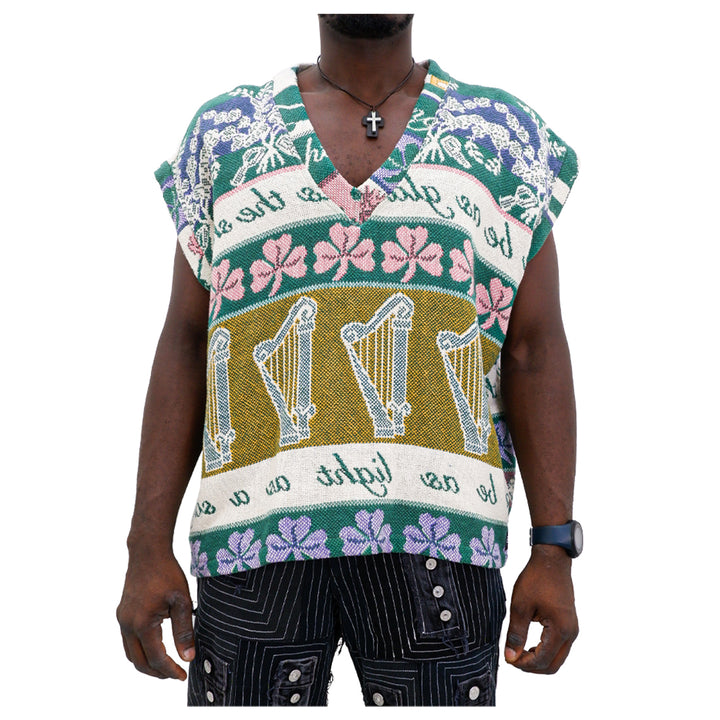 Mens Drop Shoulder Oversized Clover Tapestry Vest