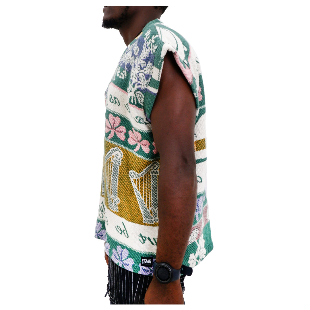 Mens Drop Shoulder Oversized Clover Tapestry Vest