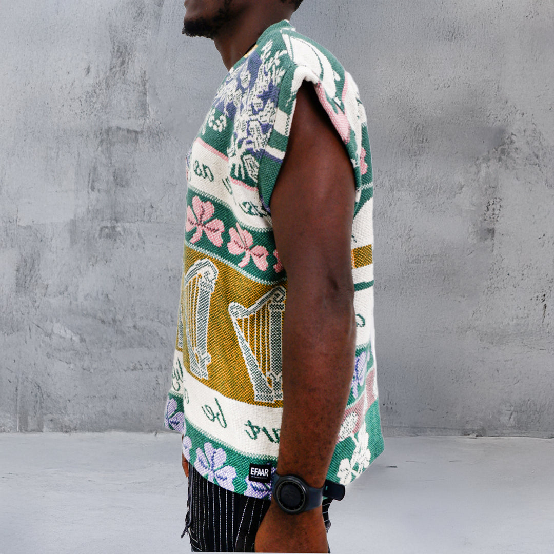 Mens Drop Shoulder Oversized Clover Tapestry Vest