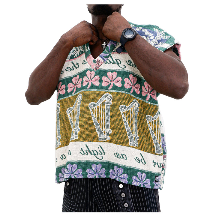 Mens Drop Shoulder Oversized Clover Tapestry Vest