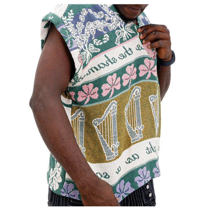 Mens Drop Shoulder Oversized Clover Tapestry Vest