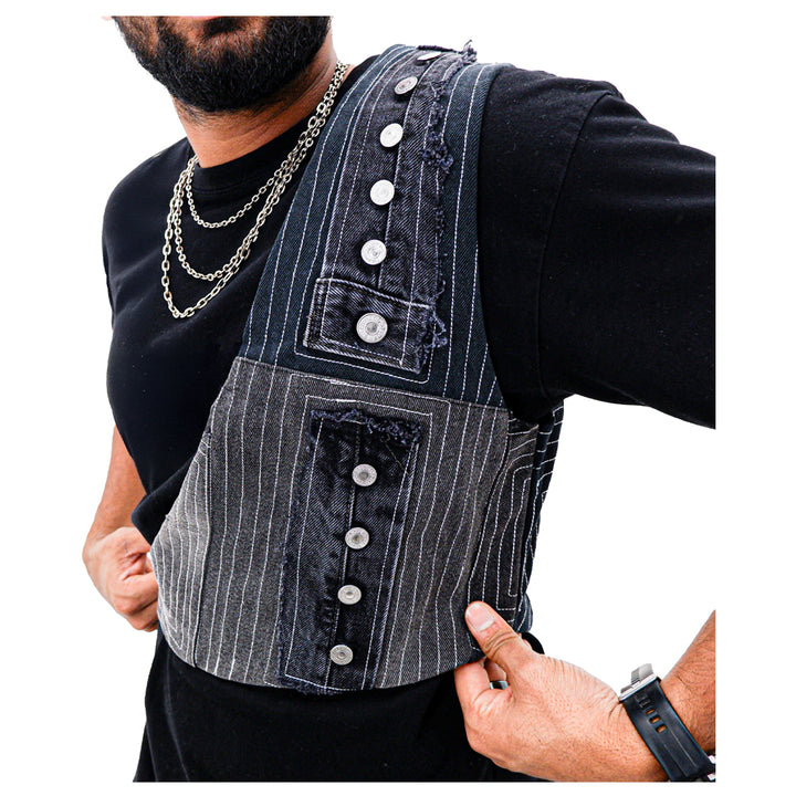 Denim Button Frame Detailed Cross Body Vest Unisex