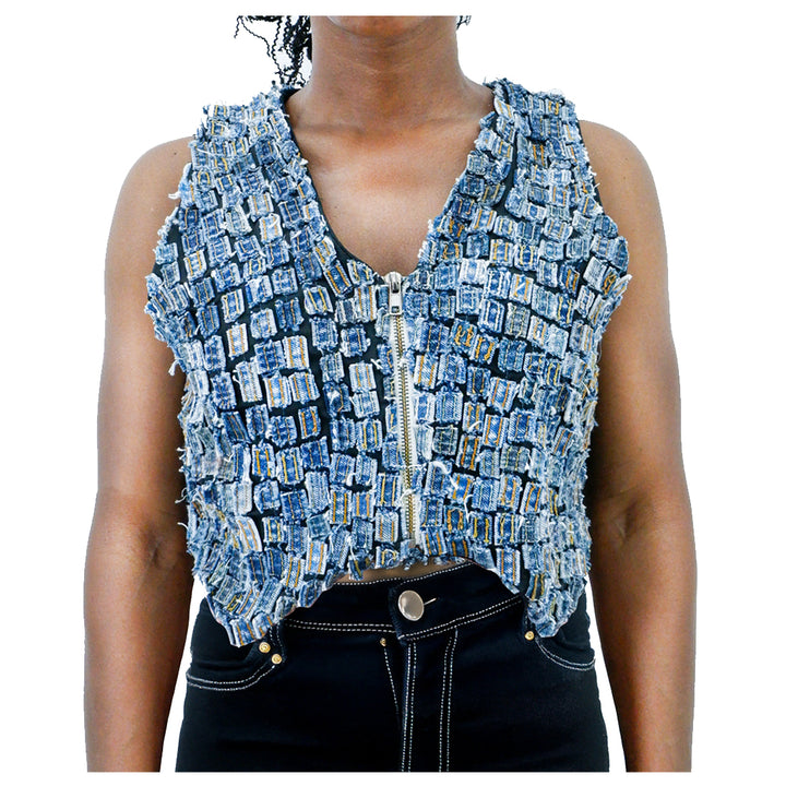 Ladies Denim V-Neck Cropped Vest