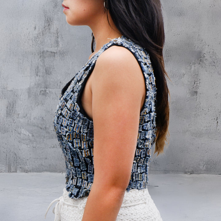 Ladies Denim V-Neck Cropped Vest