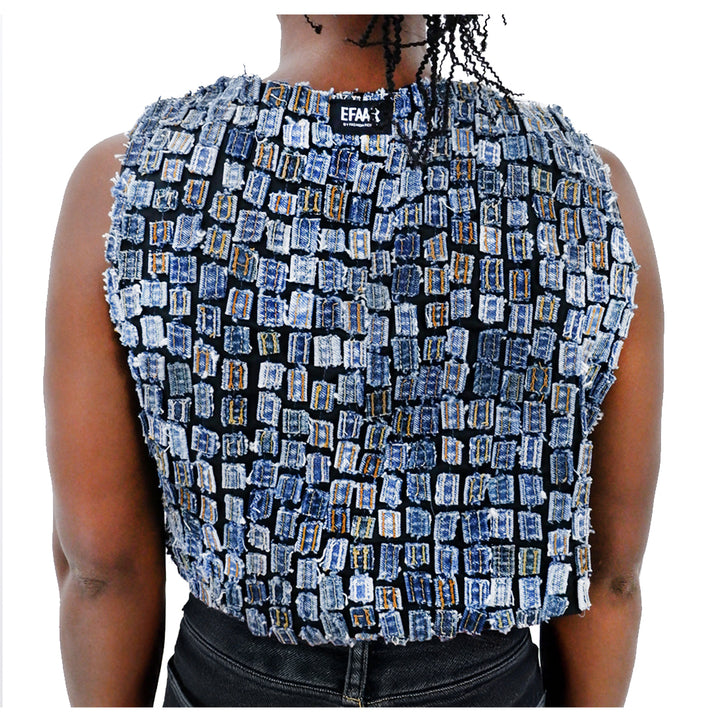 Ladies Denim V-Neck Cropped Vest