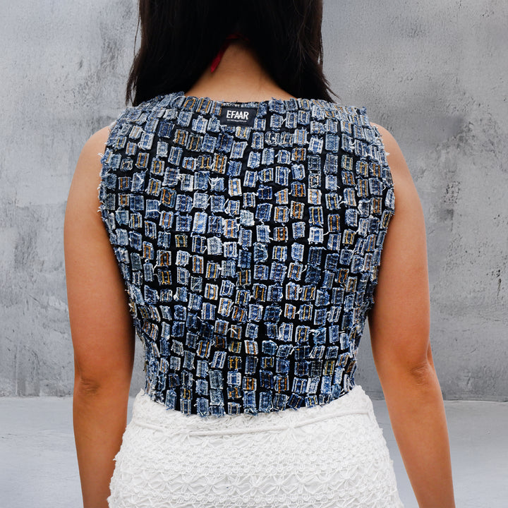 Ladies Denim V-Neck Cropped Vest