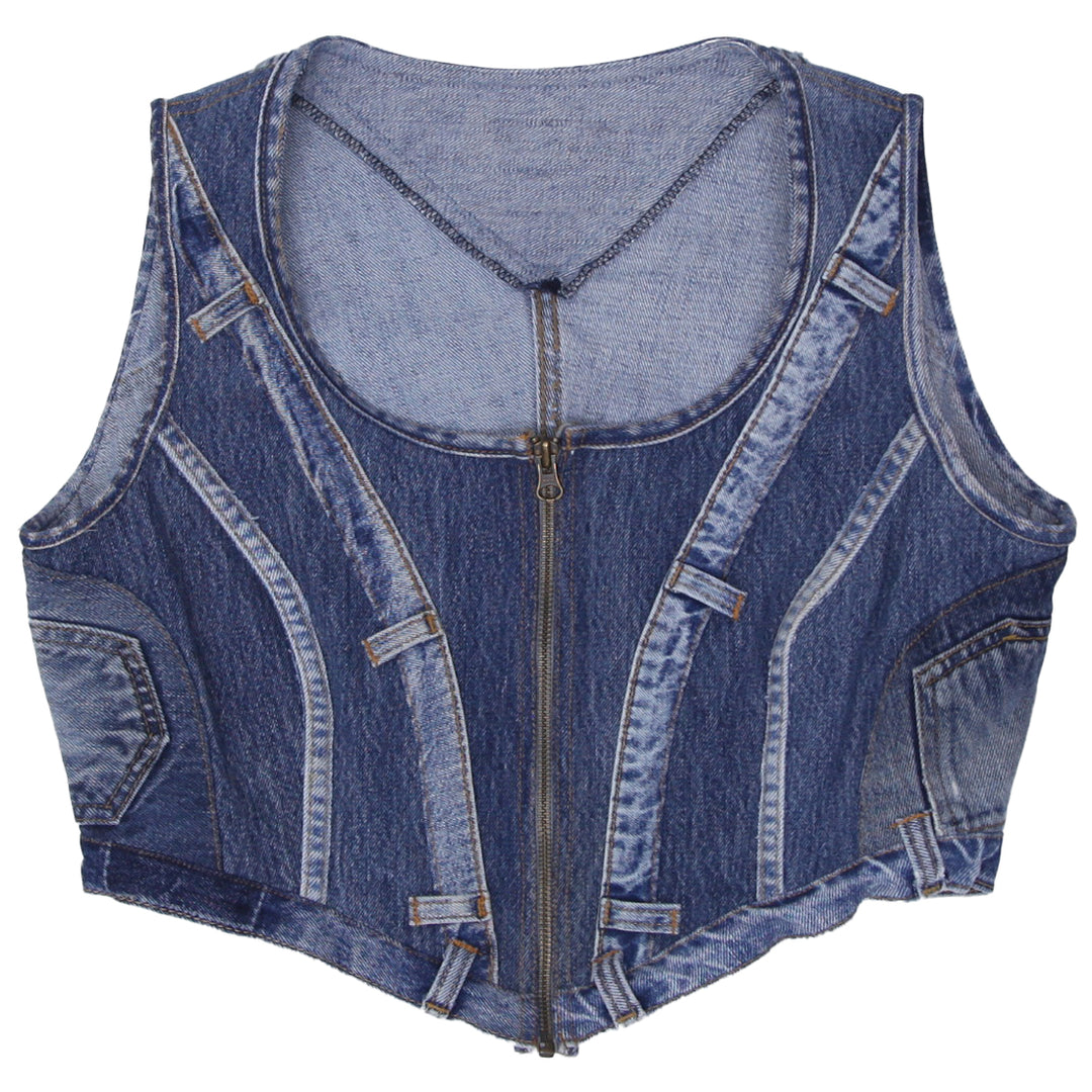 Ladies Denim Full Zip Crop Vest