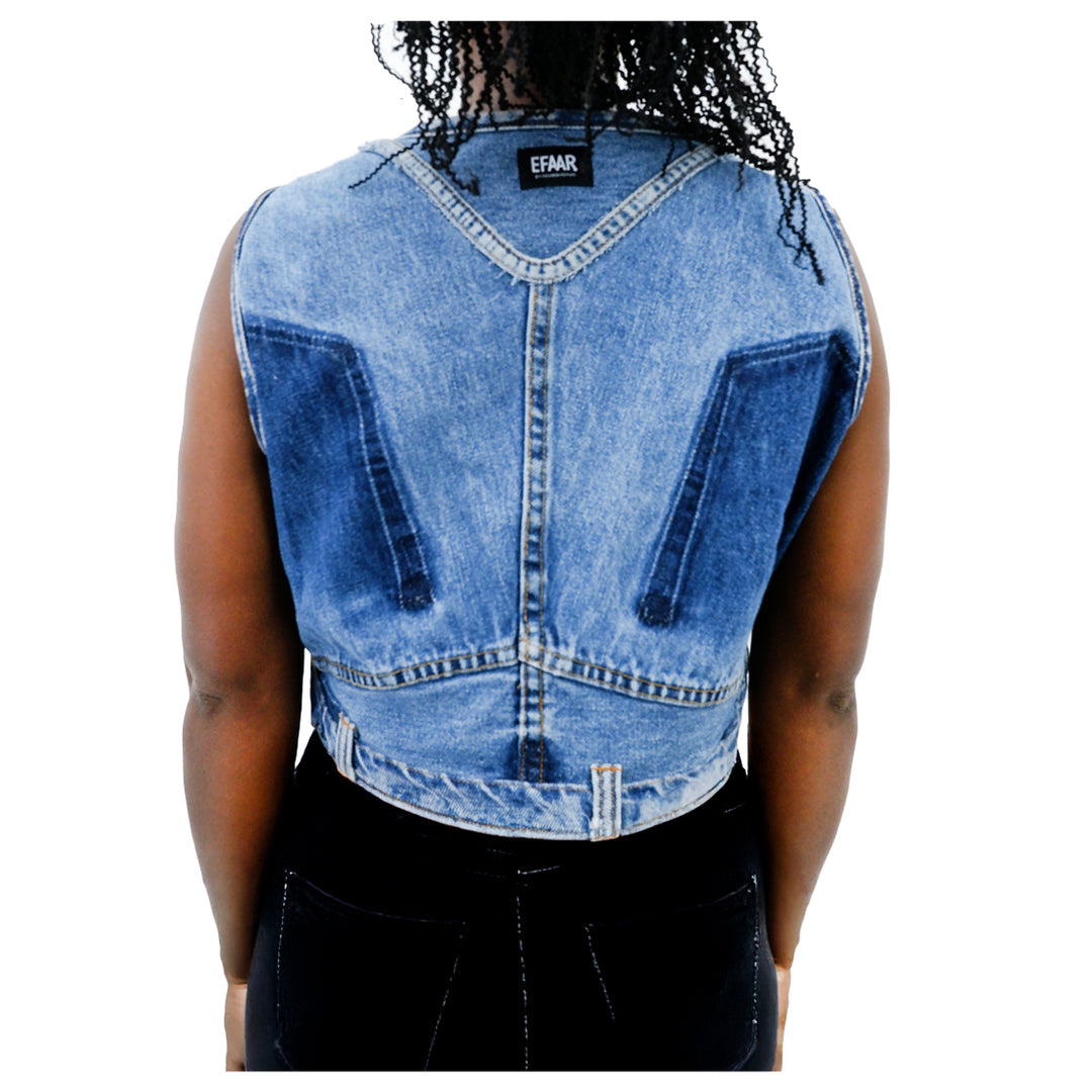 Ladies Denim Full Zip Crop Vest