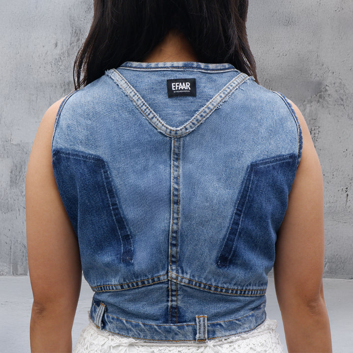 Ladies Denim Full Zip Crop Vest