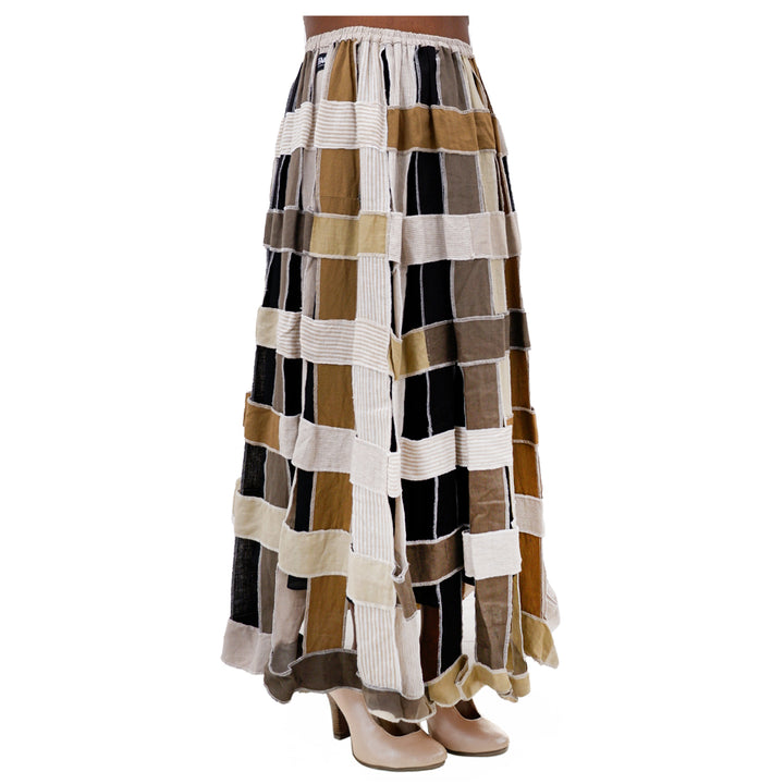 Strip Patched Maxi Skirt