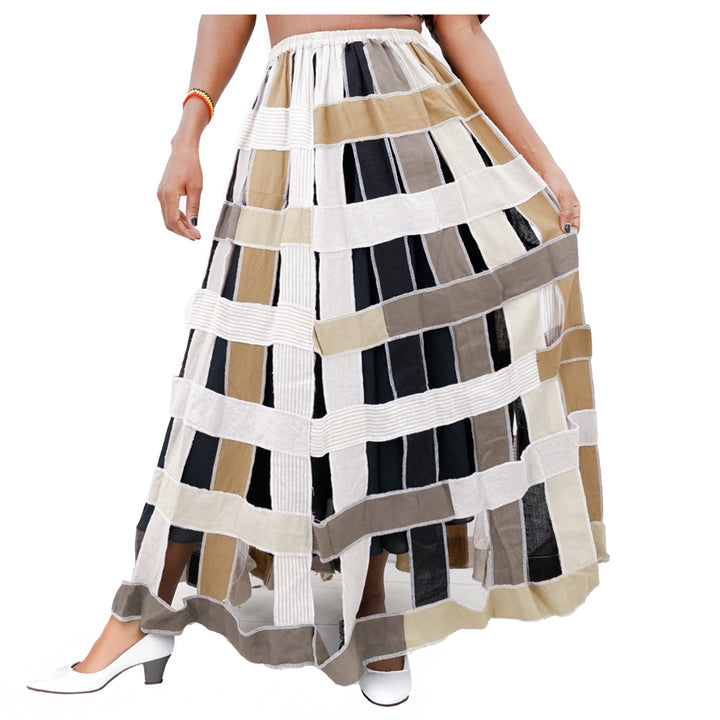 Strip Patched Maxi Skirt