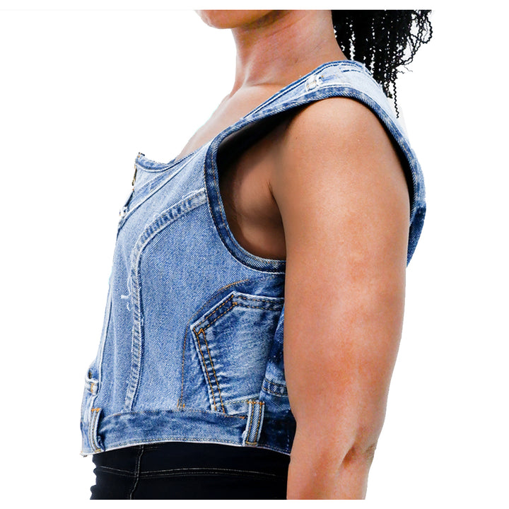 Ladies Denim Full Zip Crop Vest