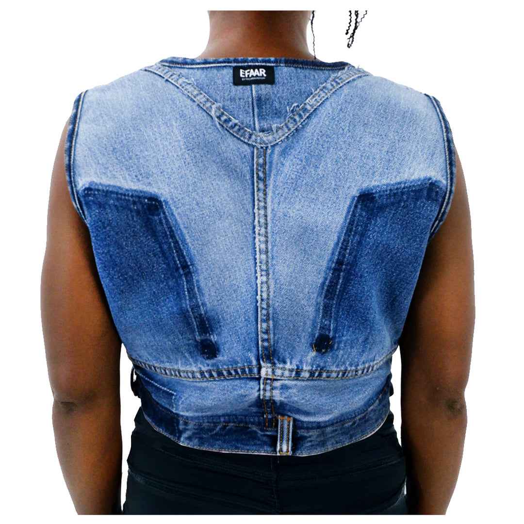 Ladies Denim Full Zip Crop Vest