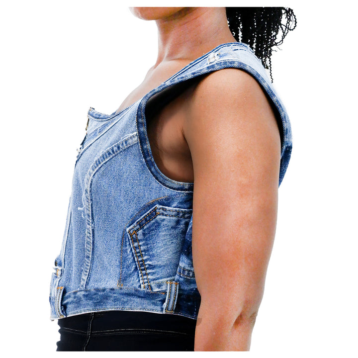 Ladies Denim Full Zip Crop Vest