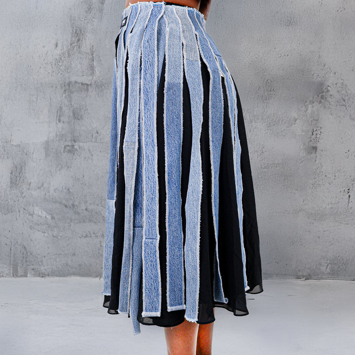 Denim Strip Midi Skirt