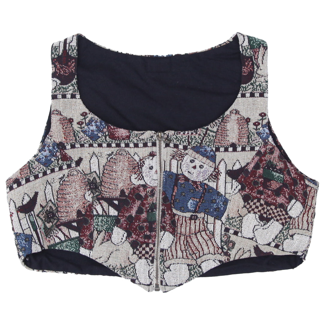 Ladies Sleeveless Rag Doll Bunny Tapestry Crop Vest