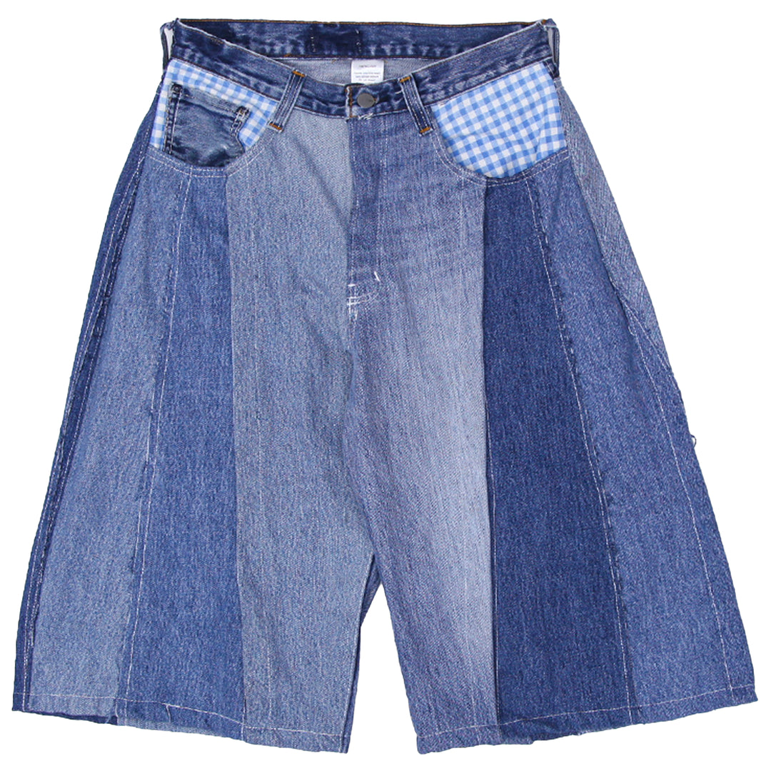 Denim x Gingham Check Detailed Jorts Unisex