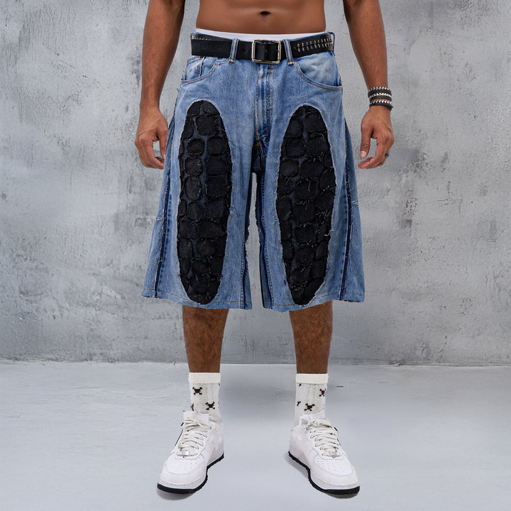 Simple Patched Denim Jorts Unisex