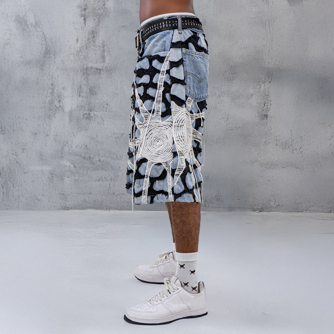 Spiral Spider Web Details Unisex Jorts