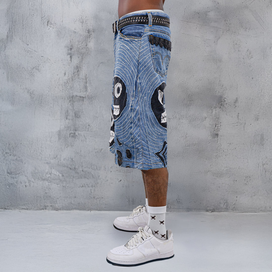 Devil Tattoo Detailed Patched Jorts Unisex