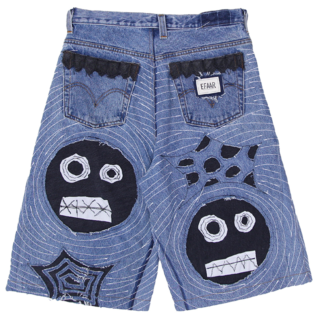 Devil Tattoo Detailed Patched Jorts Unisex