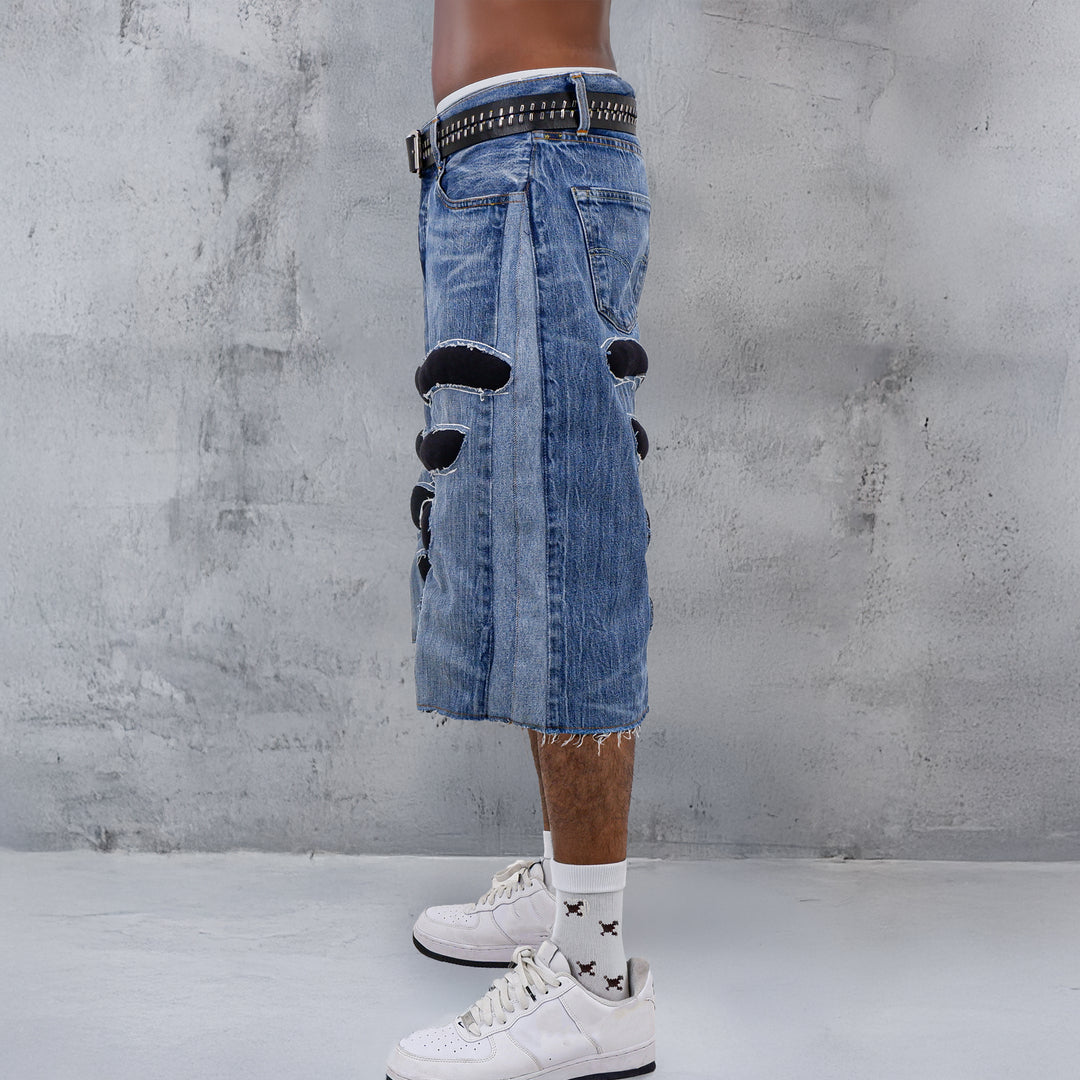 Puffed Ribs Detailed Denim Jorts Unisex