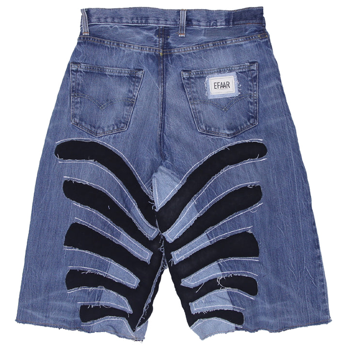 Puffed Ribs Detailed Denim Jorts Unisex