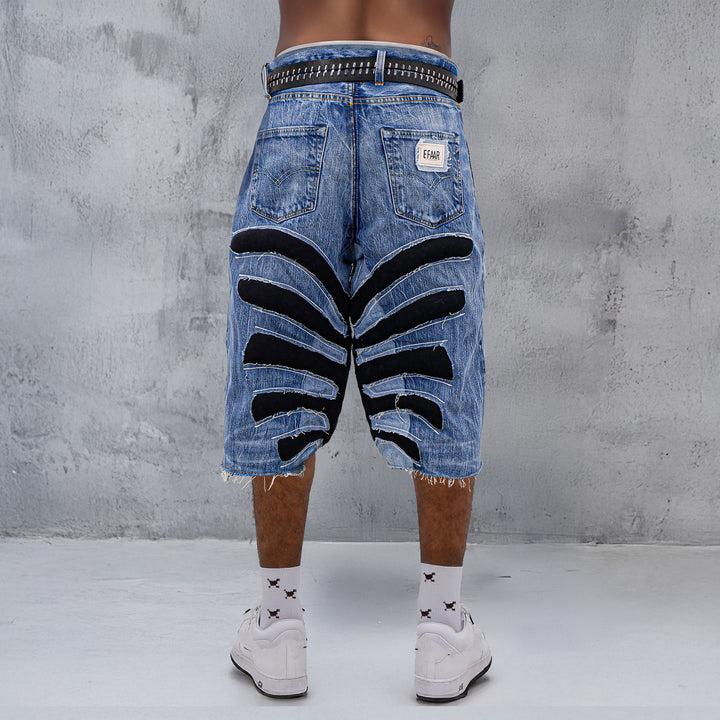 Puffed Ribs Detailed Denim Jorts Unisex