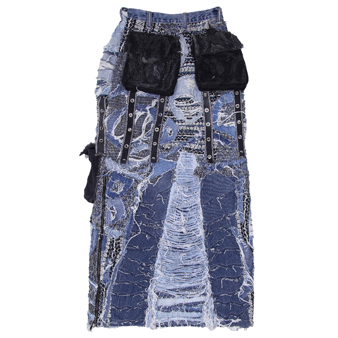 Ladies Distressed Denim Maxi Skirt