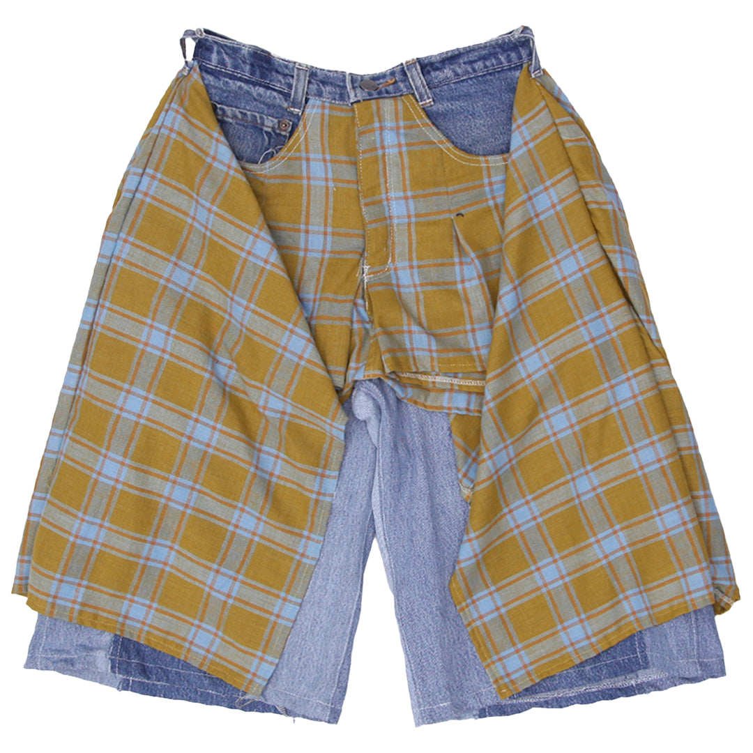 Ladies Jorts Skirt With Draped Plaid Detail