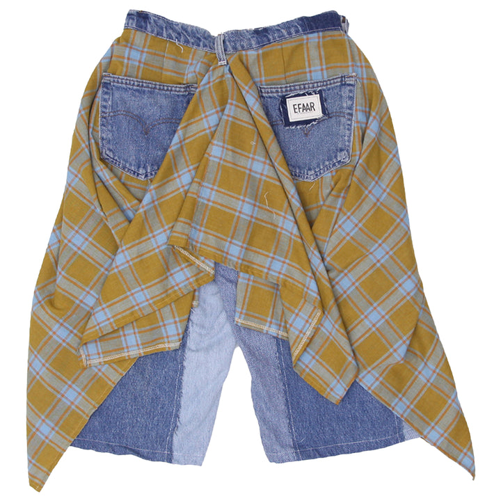 Ladies Jorts Skirt With Draped Plaid Detail