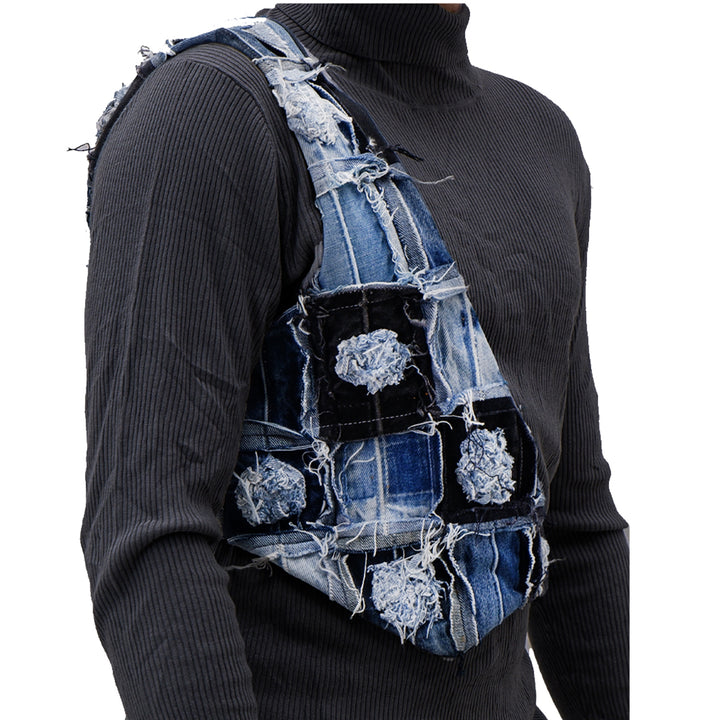 Mens Square Denim Patched Cross Body Vest