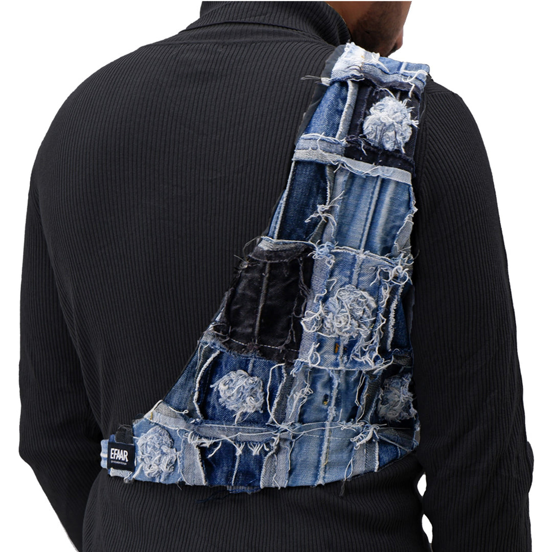 Mens Square Denim Patched Cross Body Vest