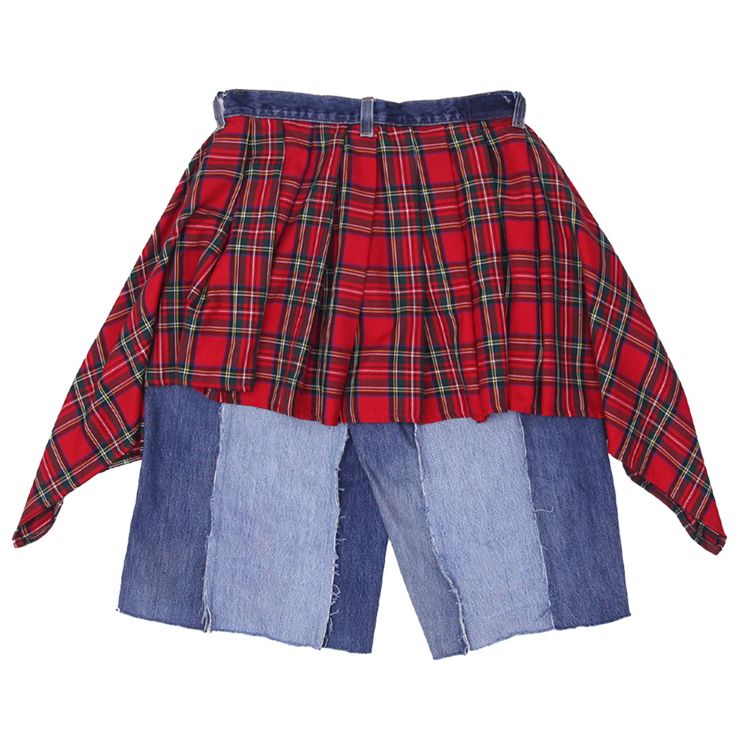 Jorts Skirt With Plaid Draped Skirt Detail