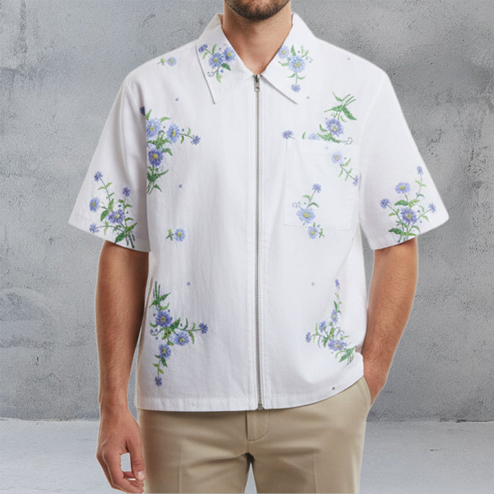 Mens Embroidered Flower Full Zip Pocket Co-Ords