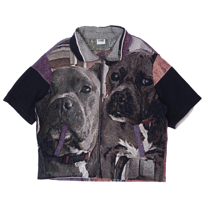 Upcycled Dog Tapestry Zip Shirt Reworked Short Sleeve One Of A Kind Efaar