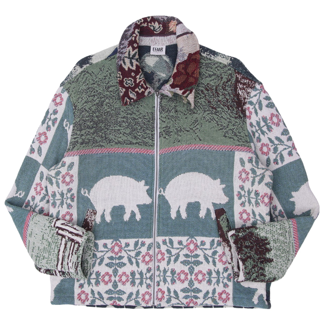 Unisex Upcycled Tapestry Jacket Zip Up Patchwork Golf Print Efaar