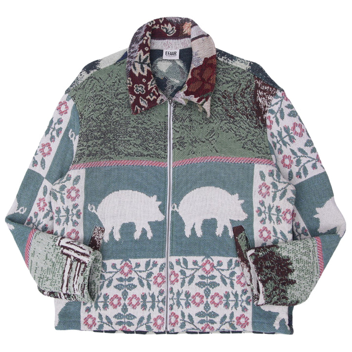 Unisex Upcycled Tapestry Jacket Zip Up Patchwork Golf Print Efaar