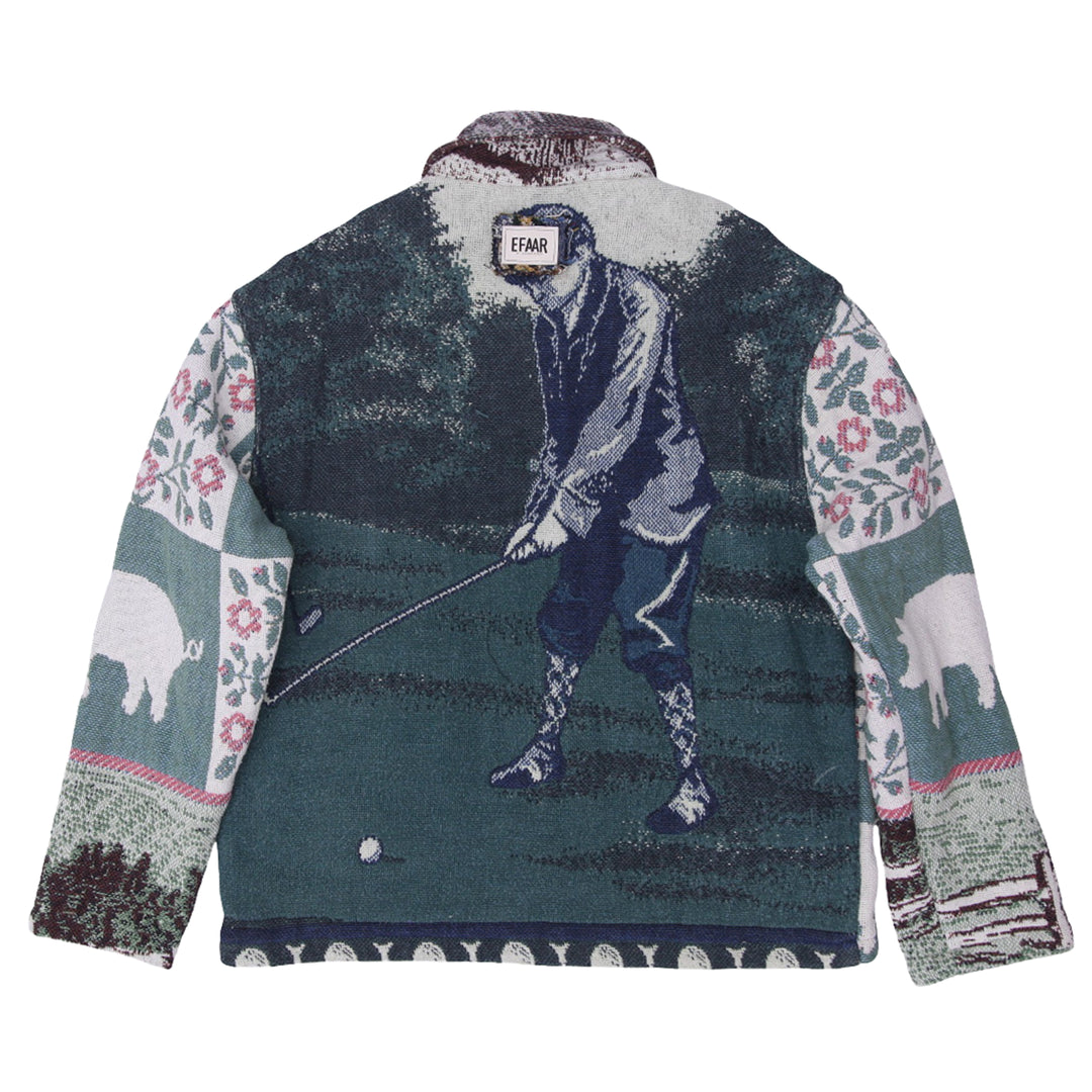 Unisex Upcycled Tapestry Jacket Zip Up Patchwork Golf Print Efaar