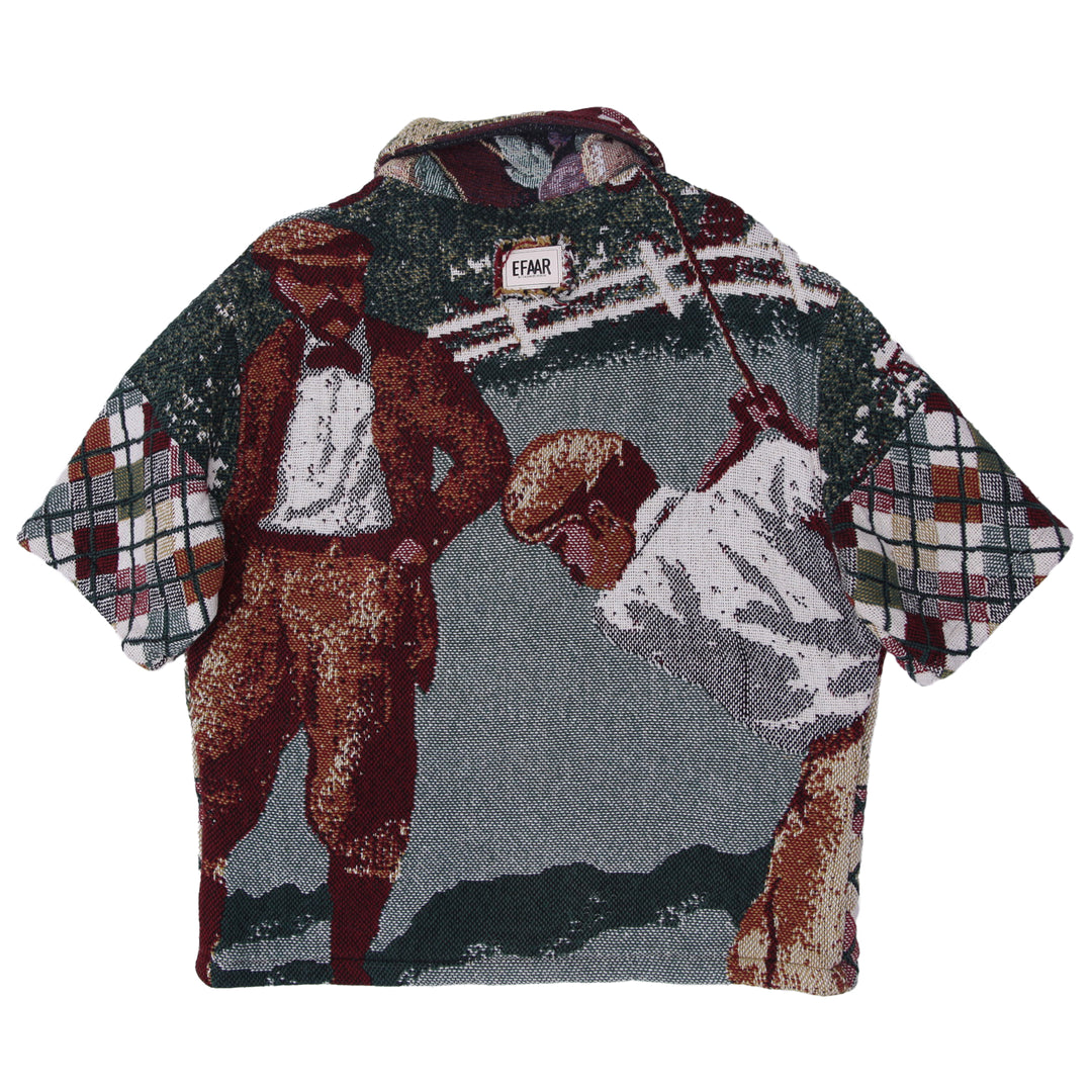 Tapestry Golf Scene Collared Zipper Short Sleeve Jacket