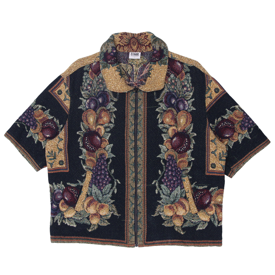 Tapestry Short Sleeve Fruit Pattern Zipper Jacket