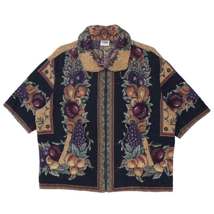Tapestry Short Sleeve Fruit Pattern Zipper Jacket
