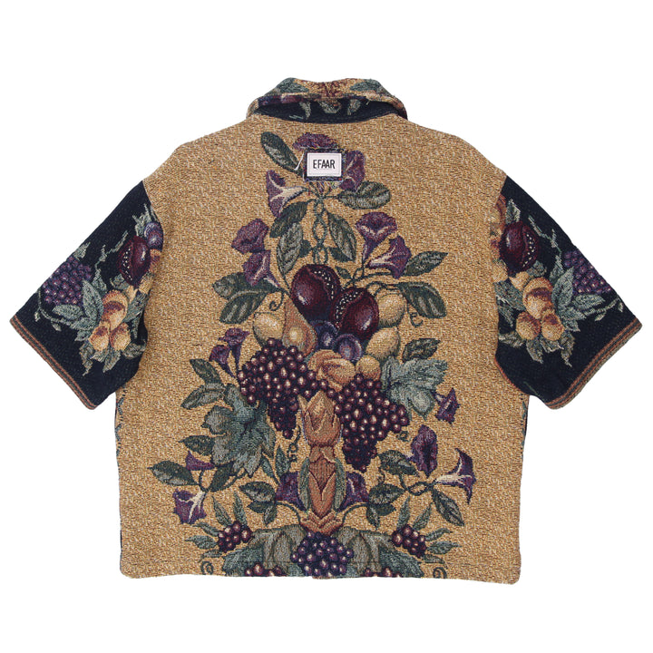 Tapestry Short Sleeve Fruit Pattern Zipper Jacket