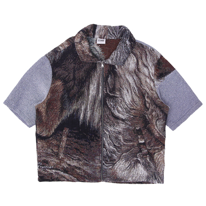 Wolf Tapestry Print Design Zipper Short Sleeve Jacket