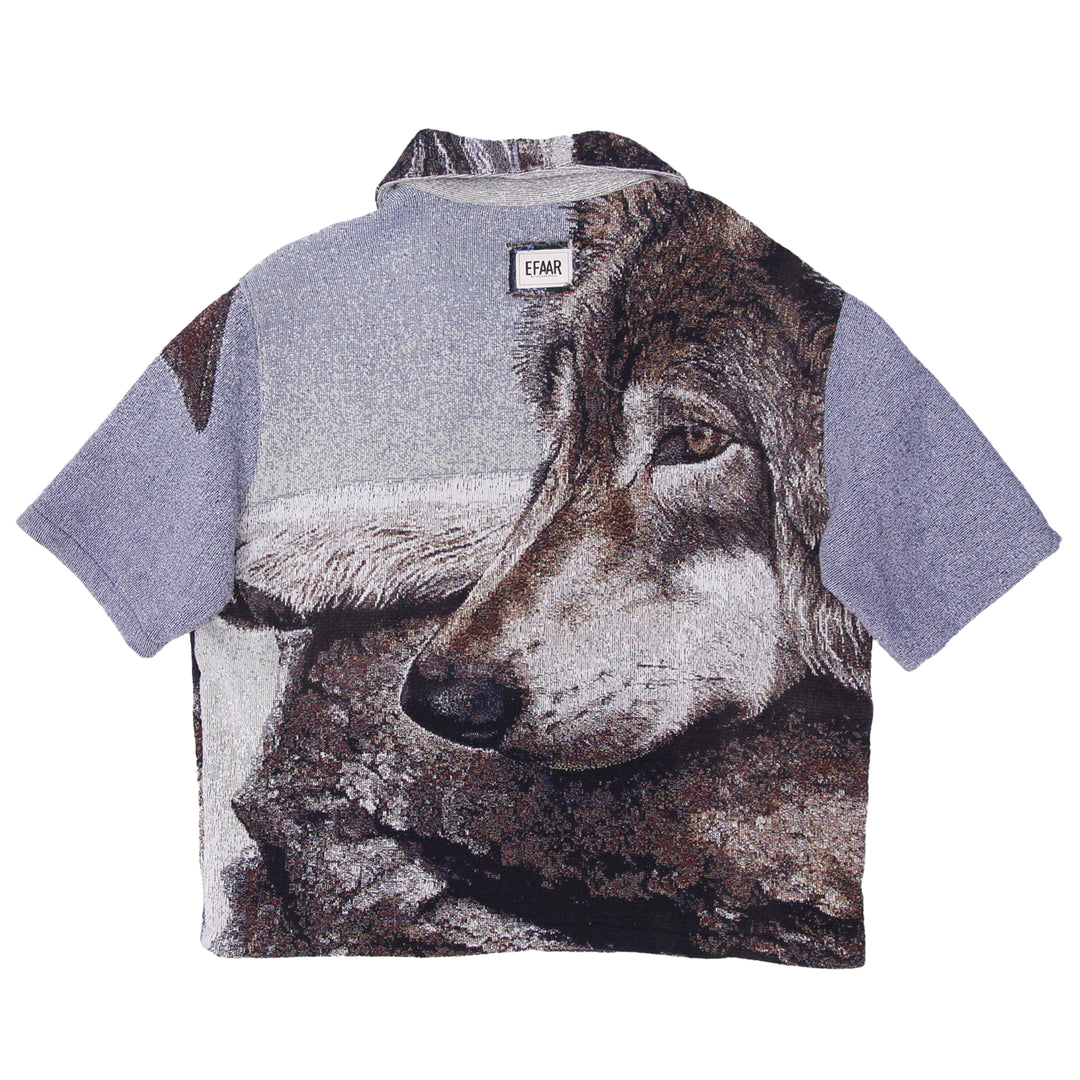 Wolf Tapestry Print Design Zipper Short Sleeve Jacket